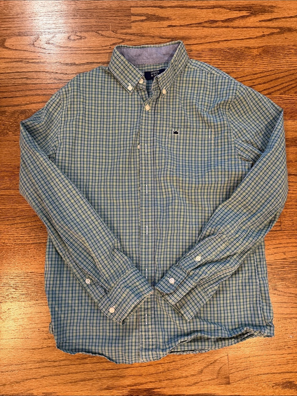 crown & ivy Blue and Green Plaid Button-Down Shirt